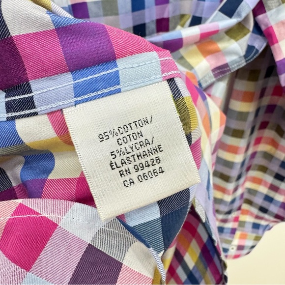 BUGATCHI Button Down Shirt Mens Custom Fit Long Sleeve Geo Print Blue Multicolor - Picture 5 of 5